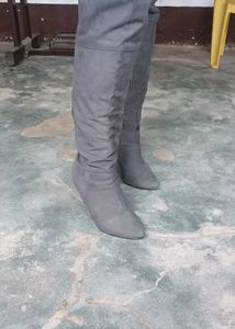 Grey Thigh High Heel Boots