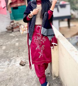 Elegant maroon Embroidered Salwar Suit