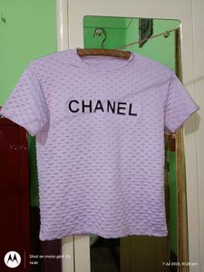 textured lavender mauve top chanel printed