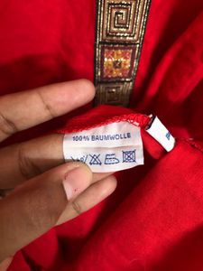 Red Long Sleeve Round Dress