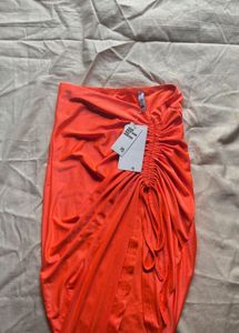 Orange Ruched Bodycon Skirt