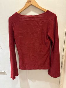 Vintage Maroon Textured Long Sleeve Top