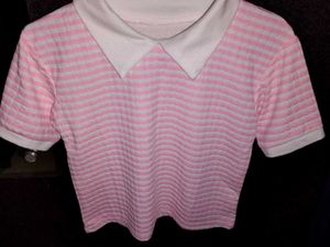 Pink Striped Collared Top