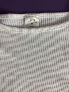 Casual White Ribbed Short Sleeve Top