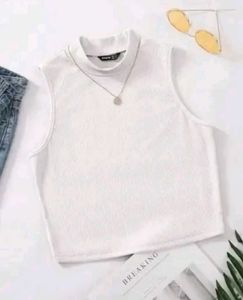 White Sleeveless Mock Neck Top