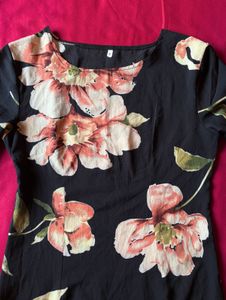 Floral Printed Black Mini Dress