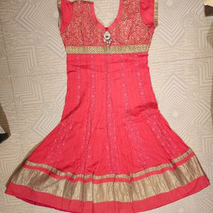 Coral Embellished Anarkali Dress