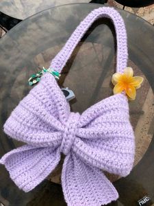 Pink Crochet Bow Bag