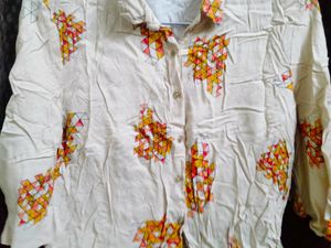 Printed Cream Bell Sleeve Top
