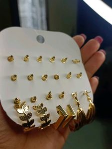Assorted Golden Earrings Set Of 9
