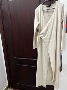 PLT Cream Tie Up Slit Dress