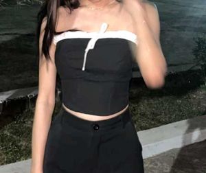 Black &amp; White Ruffle corset Top