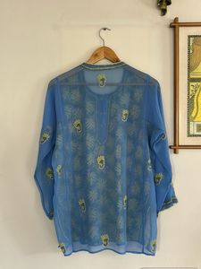 Embroidered Blue Half Kurta