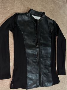 Edgy Black Leather Panel Jacket