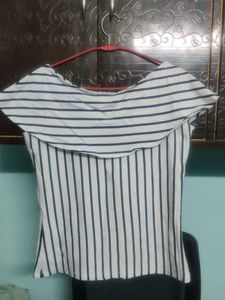 White Top With Navy Blue Lines