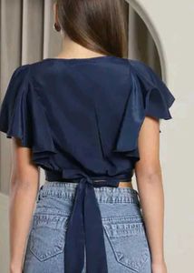 Stylish Navy Blue Flutter Sleeve Top