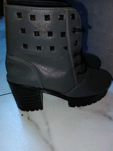 Gray Studded Ankle Boots
