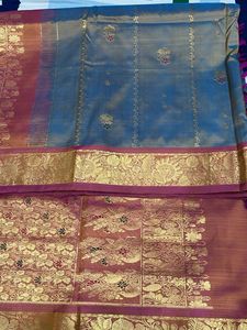 Kanchivaram Pure Silk   Grey And Orange Saree