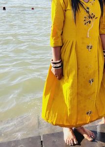 Yellow Embroidered Kurti With Dupatta