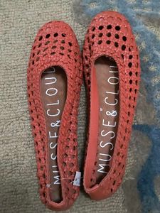 Woven Orange Flats, Imported Pure Leather