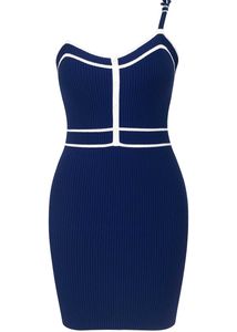 Navy Ribbed Knit Mini Dress