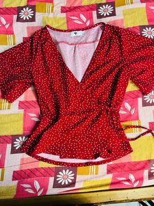Wrap Up Polka Dot Red Top