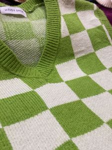 Green Checkered Knit Vest