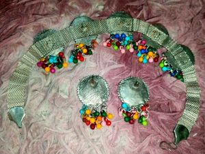 Oxidised Mirror Choker Necklace Set