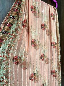 Peach Embellished Party Wear Kurta Sets