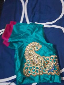 Blue With Golden Aamini Design Pink Velvet Border