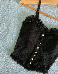 Black Lace Pearl Button Cami