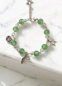 Green Beaded Charm Bracelet