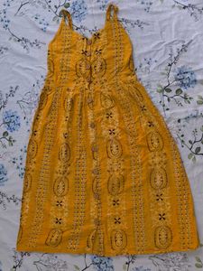 Yellow Printed Midi Button-Down Dress For Summer