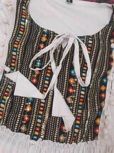 White Top With Multi Colour Design