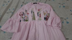 Baby Pink Maxi Dress With Ballon Sleeves
