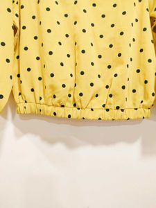 Mustard V-neck Polka Dot Blouse