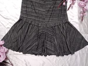 Long Dark Grey Printed Frill Skirt