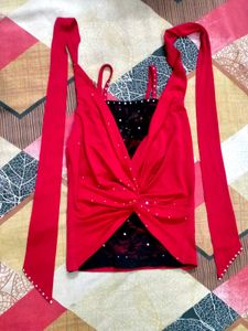 Red Partywear Y2K Halter Neck Top