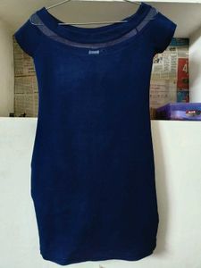 Navy Blue Mini Dress with Sheer Neckline