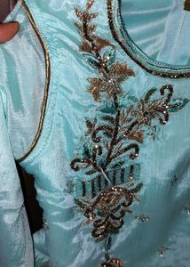 Aqua Embellished Halter Top &amp; Skirt Set