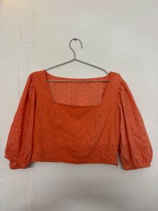Dusk Orange Eyelet Square Neck Croptop/Blouse