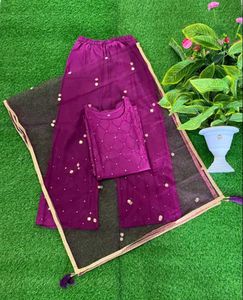 Straight kurta with plazoo and duppata