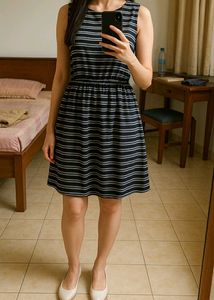 Stripped Black & Grey Stylish Skirt Dress