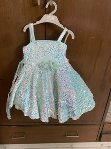 2 pc Beautiful Blue sequins Frock - Frozen Theme