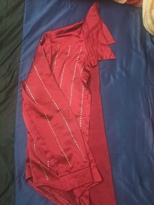 Burgundy Embellished Satin Shirt