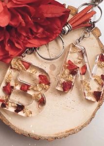 Rose Petals & Gold Flakes Resin Keychain