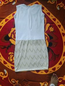 2 In 1 Red And White Dress With Golden At Knees