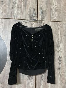 Black Velvet Embellished Top
