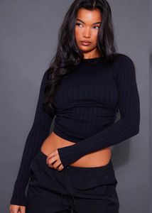 PrettyLittleThing Black Ribbed Ruched Side Crop