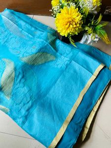 Aqua Blue Cotton Saree